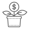 An icon representing economic diversity, where a plant sprouts a coin with the dollar symbol on it.